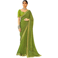 SIRIL Womens Bandhani Printed & Embroidery Work In Lace Georgette Saree with Unstitched Blouse Piece(2302S134_Olive Green)