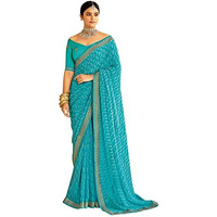 SIRIL Womens Bandhani Printed & Embroidery Work In Lace Georgette Saree with Unstitched Blouse Piece(2302S128_Sky Blue, White)