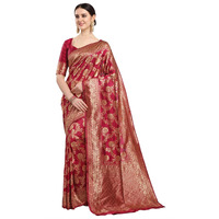 EthnicJunction Womens Banarasi Silk Blend Saree with Blouse Piece (EJ6008-1009-Banarasi-Bale-Cherry Maroon_Red, Maroon)