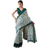 SIRIL Womens Cotton Geometric Printed Saree With Unstitched Blouse Piece (3467S1113_Green)