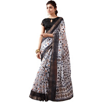 SIRIL Womens Cotton Geometric Printed Saree With Unstitched Blouse Piece (3467S1114_Black)