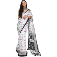 AKHILAM Womens Warli Printed Pure Cotton Ready To Wear one Minute Saree With Unstitched Blouse Piece (White_RTWMINAXI8009_SMC)