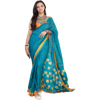 AKHILAM Womens Bagh Printed Pure Cotton Ready To Wear one Minute Saree With Unstitched Blouse Piece (Blue_RTWMINAXI7001_SMC)