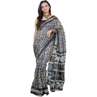 AKHILAM Womens Dabu Printed Pure Cotton Ready To Wear one Minute Saree With Unstitched Blouse Piece (Black_RTWMINAXI7007_SMC)