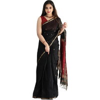 SGF11 Womens Kanjivaram Soft Cotton Linen Silk Saree With Blouse Piece (Black Maroon)