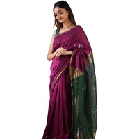 SGF11 Womens Kanjivaram Soft Cotton Linen Silk Saree With Blouse Piece (Wine Green)