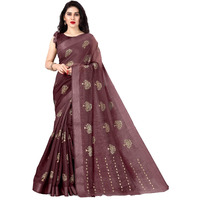 SOURBH Womens Cotton Blend Tree Block Pattern Foil Print Saree with Blouse Piece (24214-Maroon, Gold)