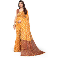 MIRCHI FASHION Womens Plain Weave Cotton Blend Chevron Patola Digital Printed Saree with Blouse Piece (37686-Yellow, Cream)