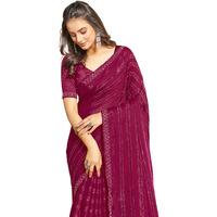 SIRIL Womens Chiffon Hot Fixing Saree With Unstitched Blouse Piece (3397S241_Rani Pink)