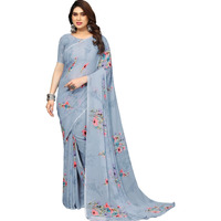 SIRIL Polyester Womens Geoegette Floral Printed Saree With Unstitched Blouse Piece (3112S2152A_Grey)