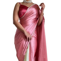 BRAHMSHAKTI Womens Satin Half Half Collection Saree With Blouse Piece, Pink