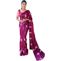 AKHILAM Womens Georgette Pink Embellished Designer Saree With Unstitched Blouse Piece (KESARI1605_KR)