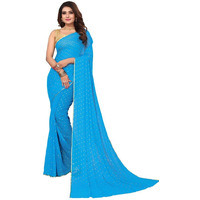 SIRIL Womens Jari Border & Mukaish Work Chiffon Saree with Unstitched Blouse Piece(2811S294A_Sky Blue1)