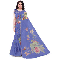 SOURBH Womens Organza Printed Saree with Blouse Piece (23039-Violet)