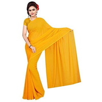 Sidhidata Womens Printed Pure Georgette Saree With Unstitched Blouse Piece (Rocky Aur Rani Ki Prem Kahani Saree) (Yellow)