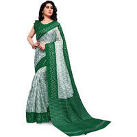 SOURBH Womens Art Silk Ikat Dyed Printed Saree with Blouse Piece (Cream, Green)