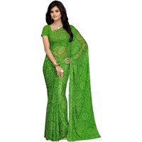 RANI SAAHIBA Bandhej Printed Chiffon Saree Without Blouse(Green_SKR1956)