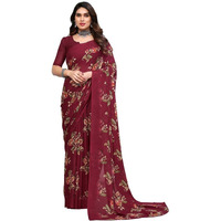 SAMAH Womens Georgette Floral Printed Saree with Unstitched Blouse Piece (3289S114N_Maroon)