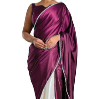 BRAHMSHAKTI Womens Satin Half Half Collection Saree With Blouse Piece, Purple