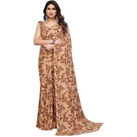 SAMAH Womens Georgette Floral Printed Saree with Unstitched Blouse Piece (3289S122N_Brown)