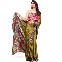 SOURBH Womens Plain Weave Chiffon Texture Border Printed Saree with Blouse Piece (29863-Mustard, Pink)