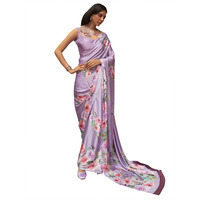 AKHILAM Womens Satin Silk Digital Print Saree With Unstitched Blouse Piece (Lavendar_Kudos260003_Rj), Lavender