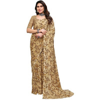 SAMAH Womens Georgette Floral Printed Saree with Unstitched Blouse Piece (3289S121N_Beige)