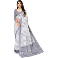 Ratan Womens Plain Cotton Saree Without Blouse Piece (Amri-102-Grey_White Grey)