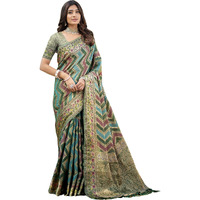 SIRIL Womens Organza Jacquard Saree With Unstitched Blouse Piece (3414S201_Green)