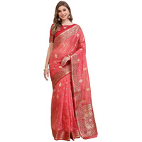 Satrani Womens Banarasi Silk Blend Saree (2786S106N_Coral Pink)