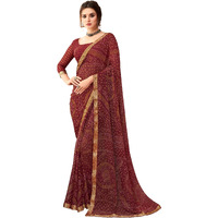 AKHILAM Womens Chiffon Brown Embellished Designer Saree With Blouse Piece (SIMAYA12903B_TFH)