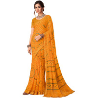 AKHILAM Womens Embellished Lace work Chiffon Bandhani Saree With Unstitched Blouse Piece (Yellow_SIMYA25801A_TFH)