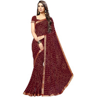 SIRIL Womens Chiffon Bandhani Printed Saree With Blouse (1471S132; Maroon; Bandhani Printed, Lace Border)