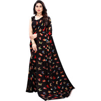 SIRIL Womens Animal Print Printed Georgette Saree With Blouse(2098S668_Black)