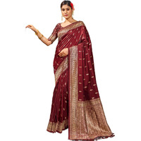 SWORNOF Womens Kanjivaram Sequence Sarees For Women Kanchipuram Saree With Boluse Piece (Maroon, Silk)