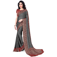 SOURBH Womens Chiffon Kalamkari Printed Saree with Blouse Piece (23565-Grey, Maroon)