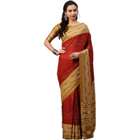 AKHILAM Womens Satin Silk Bandhani Print Saree With Unstitched Blouse Piece(Red & Beige_GAJISK106)