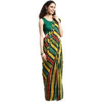 RANI SAAHIBA Womens Chiffon Lehriya Printed Saree Without Blouse (SKR11040_Green - Multi)