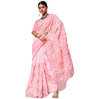 AKHILAM Womens Organza Embroidered Saree With Unstitched Blouse Piece (Pink_2LIHAZ2002)