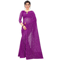 LOROFY Womens Net Saree (With Blouse_Free Size) (Purple)