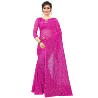 LOROFY Womens Net Saree (With Blouse_Free Size) (Pink)