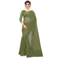 LOROFY Womens Jacquard Net saree (Brasoss_Mehndi)