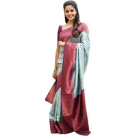 Flosive Womens Present Banarasi Soft Lichi Silk Saree Beautiful Jacquard Rich Pallu Design Work Zari Woven Kanjivaram Silk Style Saree With Soft Lichi Silk Blouse Piece Ayn Ritch (Sky)