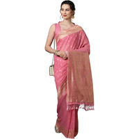 AKHILAM Womens Banarasi Silk Woven Design Saree with Unstitched Blouse Piece(Pink_3VMIKA3001)