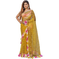 Womanista Womens Mirror Work Net Sarees (TI3392_Yellow)