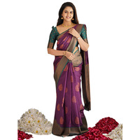 AKHILAM Womens Woven Design Kanjivaram Banarasi Silk Saree With Unstitched Blouse Piece (Purple_SITA1001)