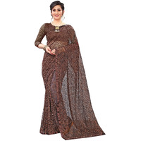 LOROFY Womens Jacquard Net saree (Brasoss_Coffy)