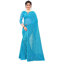 LOROFY Womens Net Saree (With Blouse_Free Size) (Sky Blue)