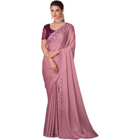 AKHILAM Womens Embroidery Lace & Sequence Embroidery Banarasi Silk Saree With Unstitched Blouse Piece (Mauve_SNDLWOD1115_TFH)