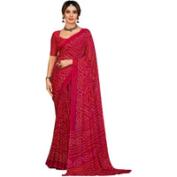 AKHILAM Womens Chiffon Pink Printed Designer Saree With Unstitched Blouse Piece (STARCFN26502A_TFH)